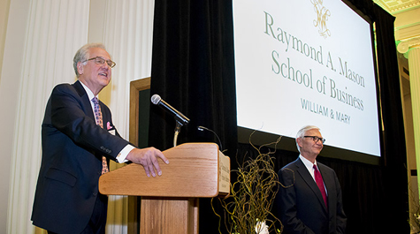 Raymond A. Mason School of Business Dean Larry Pulley (l) and W&M President Taylor Reveley